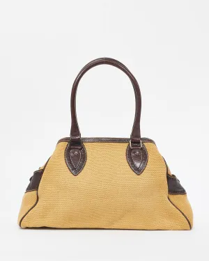 Fendi Vintage Beige Canvas & Brown Leather Bag De Jour