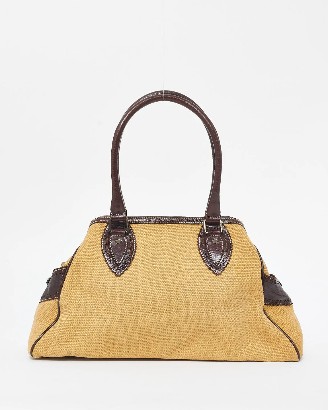 Fendi Vintage Beige Canvas & Brown Leather Bag De Jour
