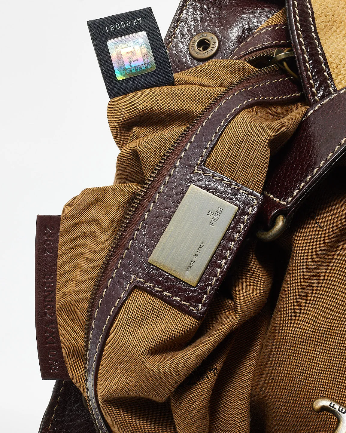 Fendi Vintage Beige Canvas & Brown Leather Bag De Jour