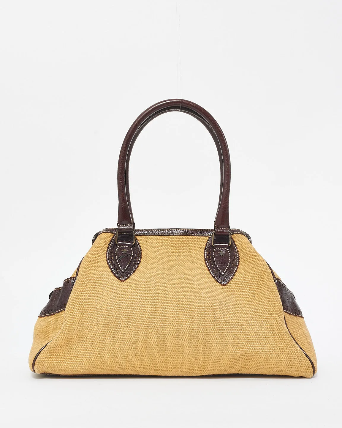 Fendi Vintage Beige Canvas & Brown Leather Bag De Jour