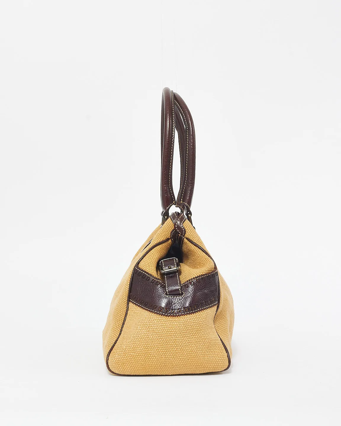 Fendi Vintage Beige Canvas & Brown Leather Bag De Jour