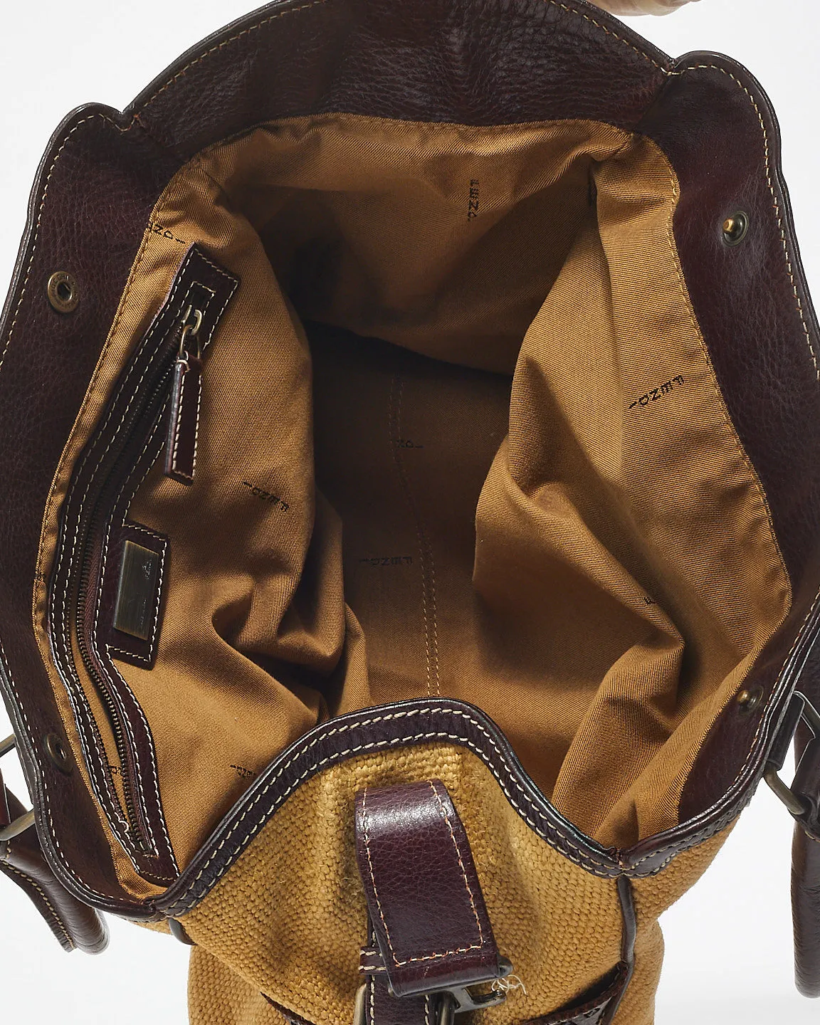 Fendi Vintage Beige Canvas & Brown Leather Bag De Jour