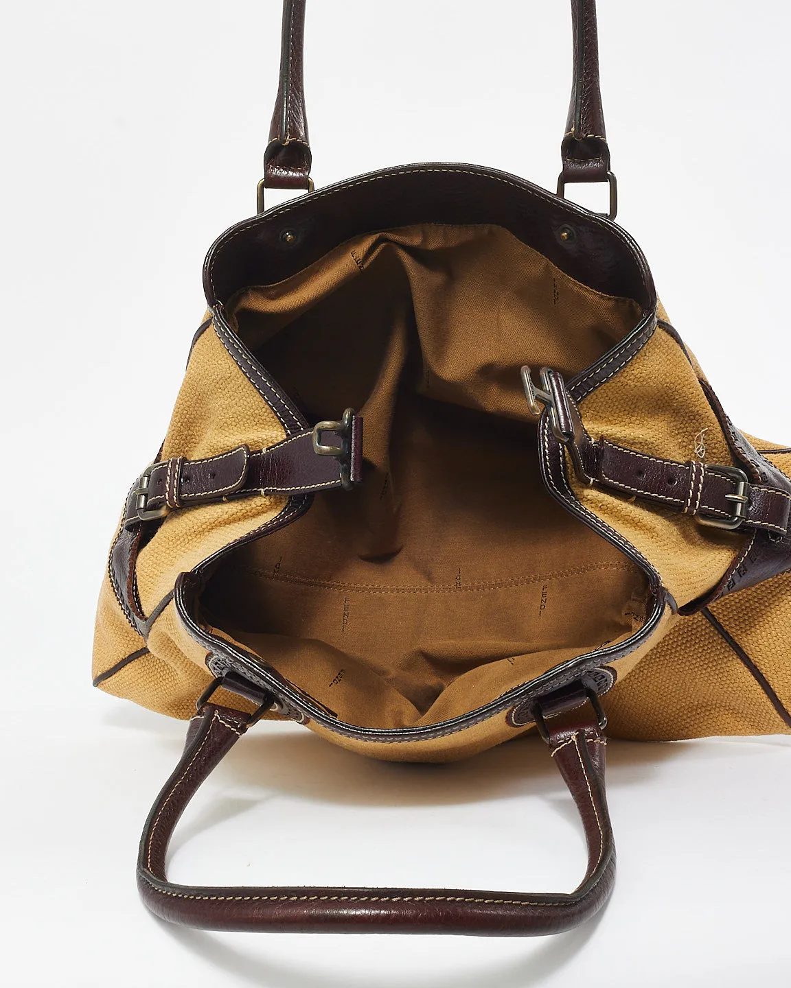 Fendi Vintage Beige Canvas & Brown Leather Bag De Jour