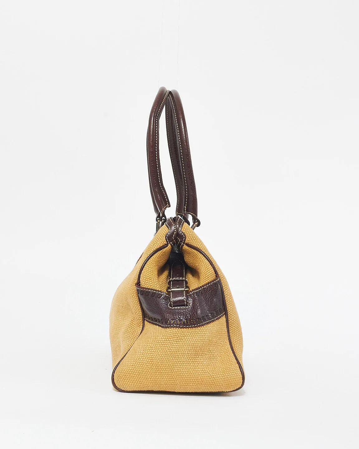 Fendi Vintage Beige Canvas & Brown Leather Bag De Jour