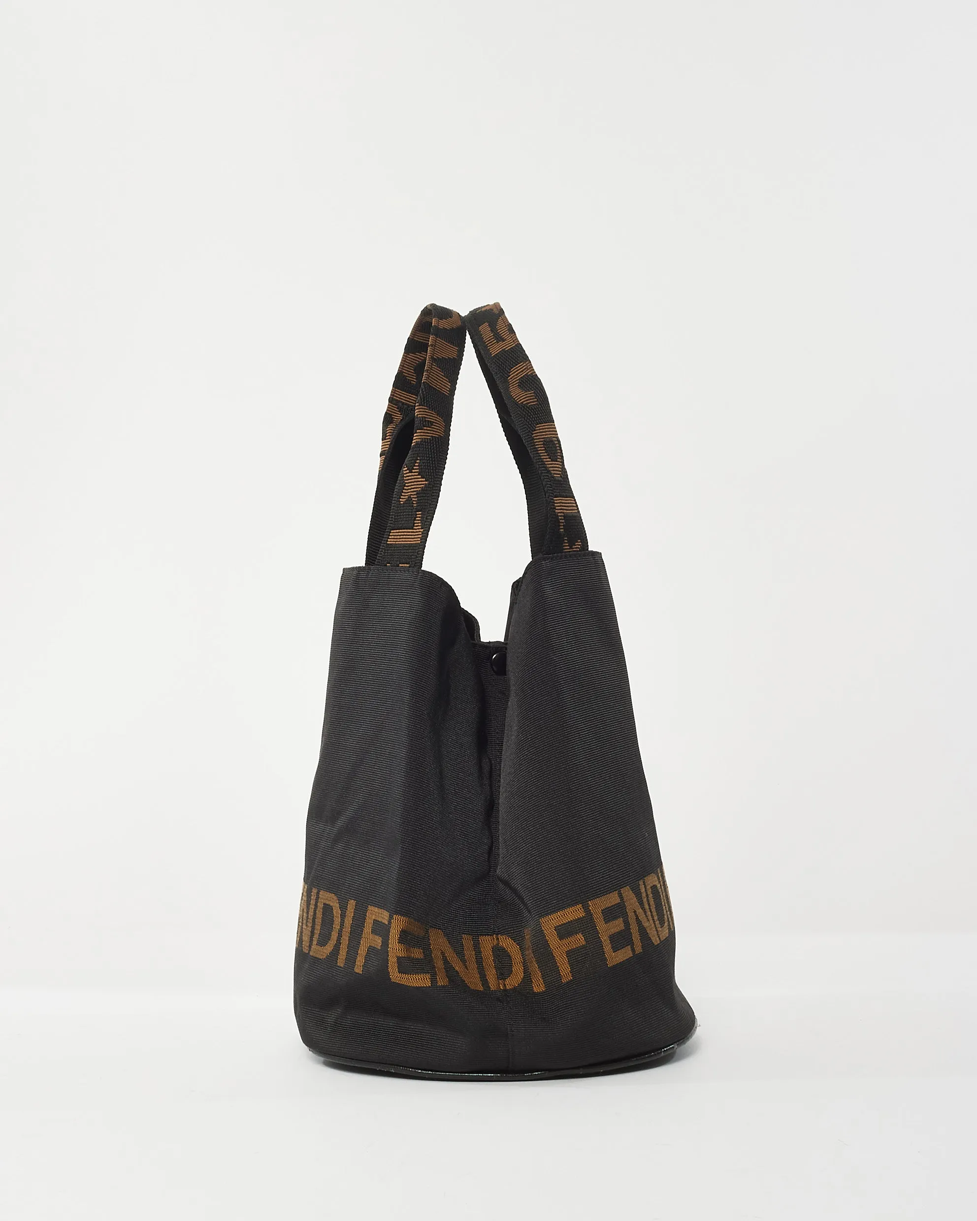 Fendi Vintage Black Nylon Logo Ottoman Bucket Bag