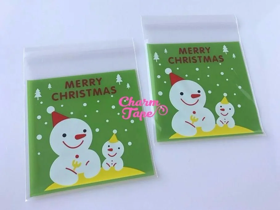 Festive Snowman Gift Bags Cello Bags Self-adhesive Cookie bags - Favors Bags - Party bags 20/50/100 bags CB55