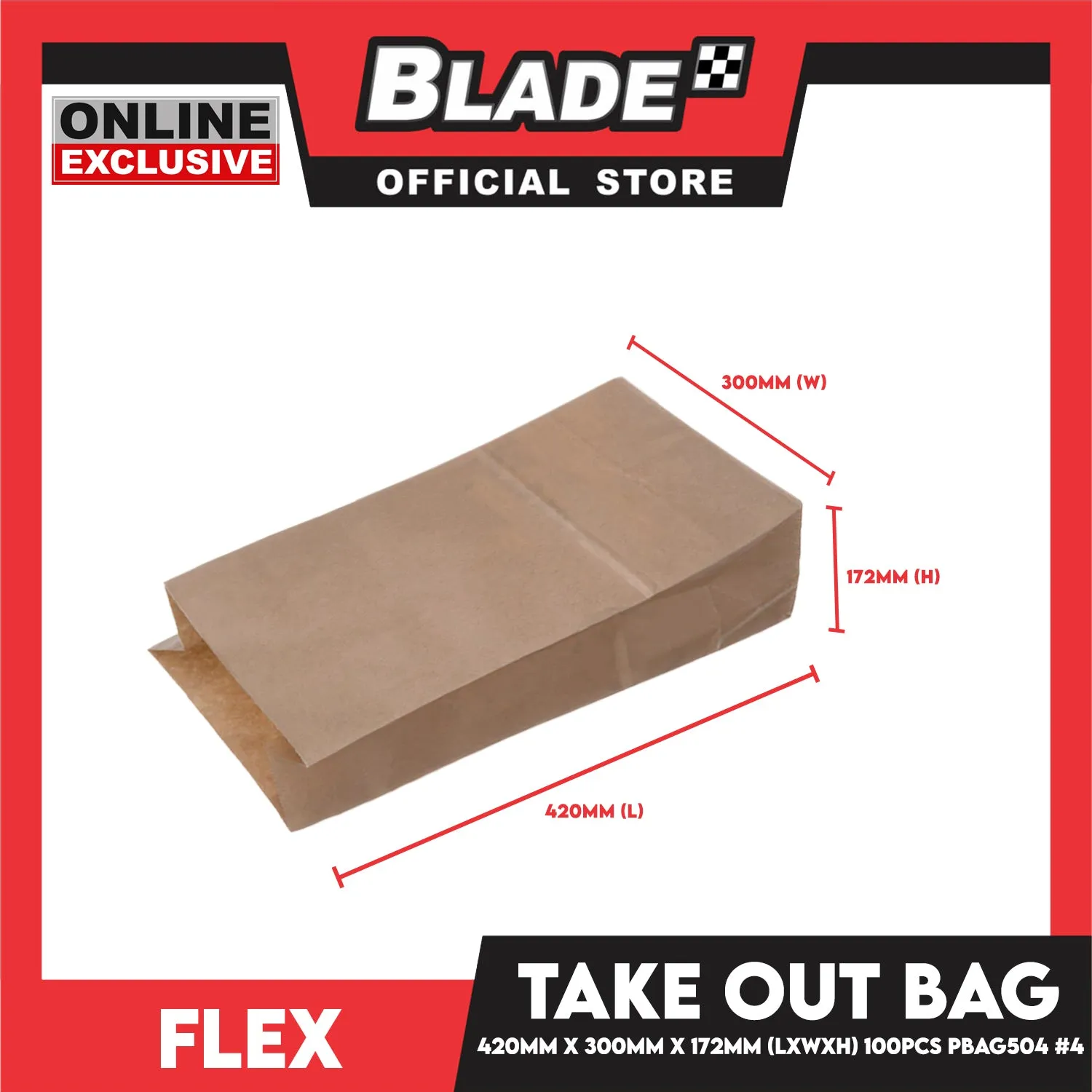 Flex Take Out Bag Paper Bags for Grocery Shopping 100pcs #4 PBAG504 420x300x172mm (LxWxH)