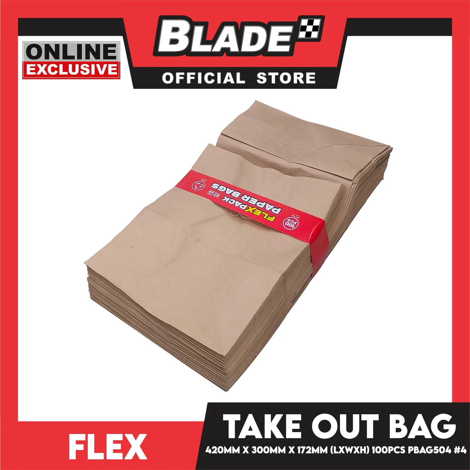 Flex Take Out Bag Paper Bags for Grocery Shopping 100pcs #4 PBAG504 420x300x172mm (LxWxH)
