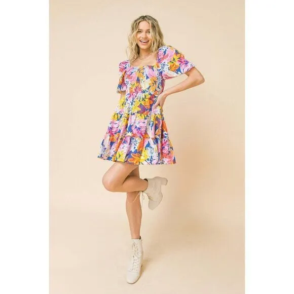 FLYING TOMATO LOVELY MEETING YOU WOVEN MINI DRESS FLORAL FLIRTY VACAY ID18744