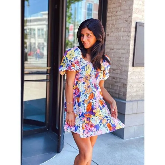 FLYING TOMATO LOVELY MEETING YOU WOVEN MINI DRESS FLORAL FLIRTY VACAY ID18744