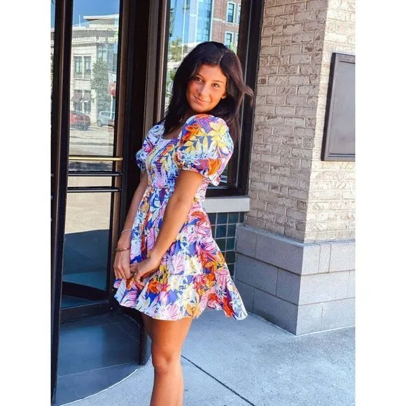 FLYING TOMATO LOVELY MEETING YOU WOVEN MINI DRESS FLORAL FLIRTY VACAY ID18744