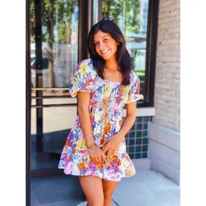 FLYING TOMATO LOVELY MEETING YOU WOVEN MINI DRESS FLORAL FLIRTY VACAY ID18744