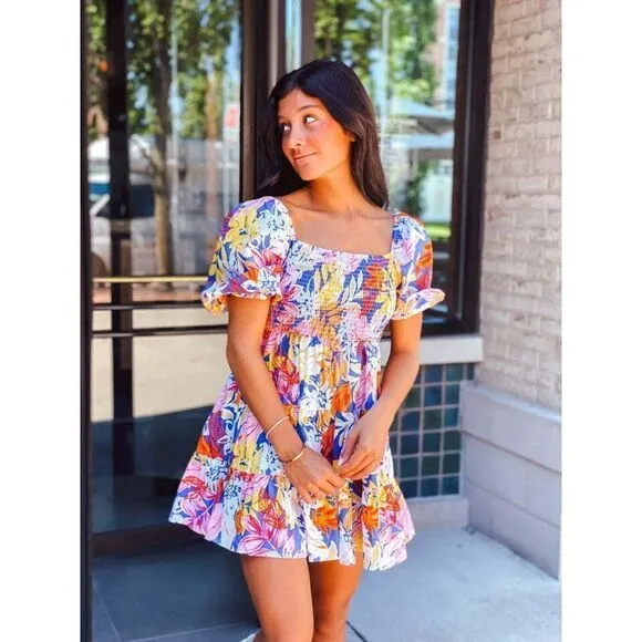 FLYING TOMATO LOVELY MEETING YOU WOVEN MINI DRESS FLORAL FLIRTY VACAY ID18744