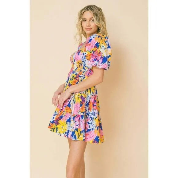FLYING TOMATO LOVELY MEETING YOU WOVEN MINI DRESS FLORAL FLIRTY VACAY ID18744