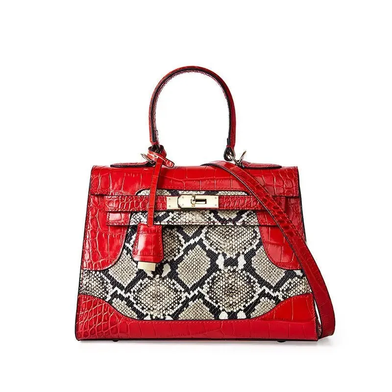 Genuine Snake Platinum Bag - First-Layer Cowhide and Polyester Lined Luxury
