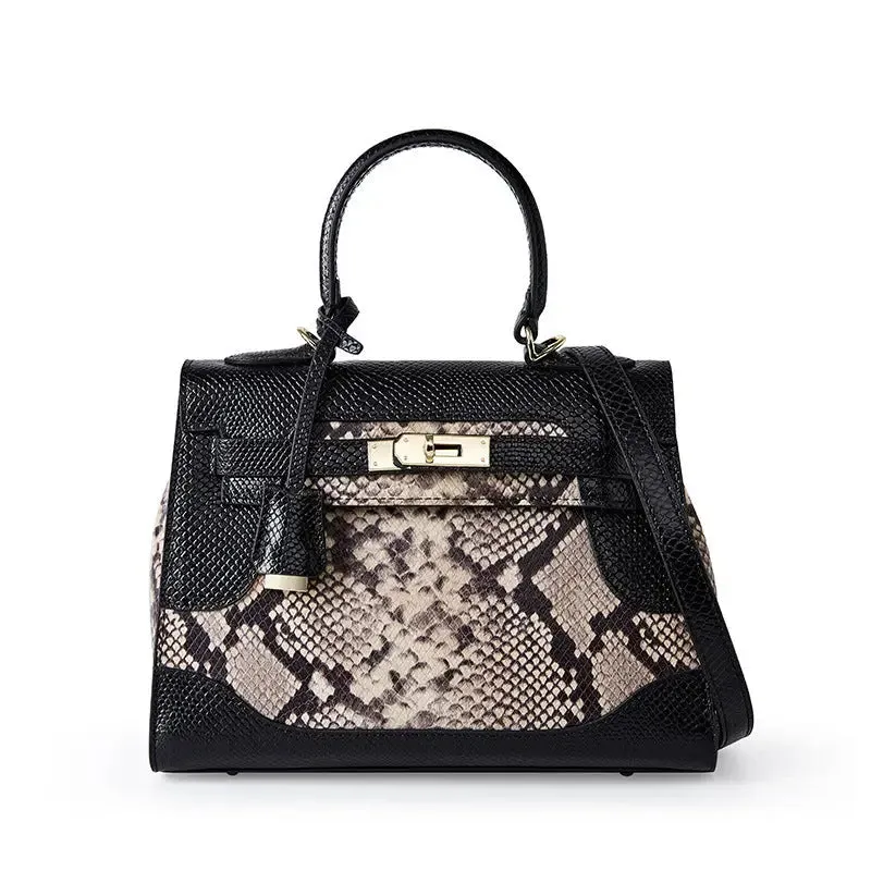 Genuine Snake Platinum Bag - First-Layer Cowhide and Polyester Lined Luxury