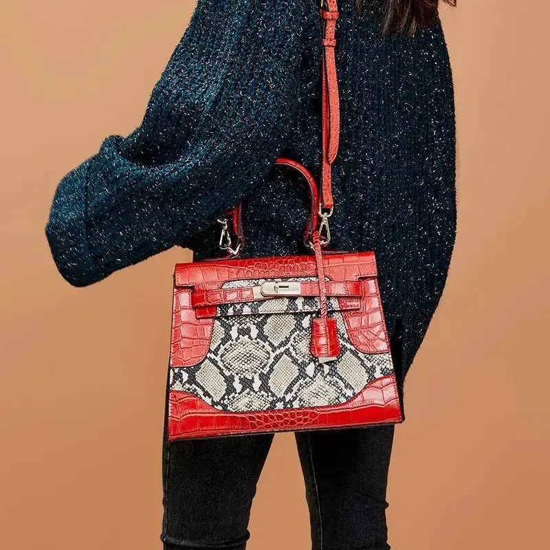 Genuine Snake Platinum Bag - First-Layer Cowhide and Polyester Lined Luxury