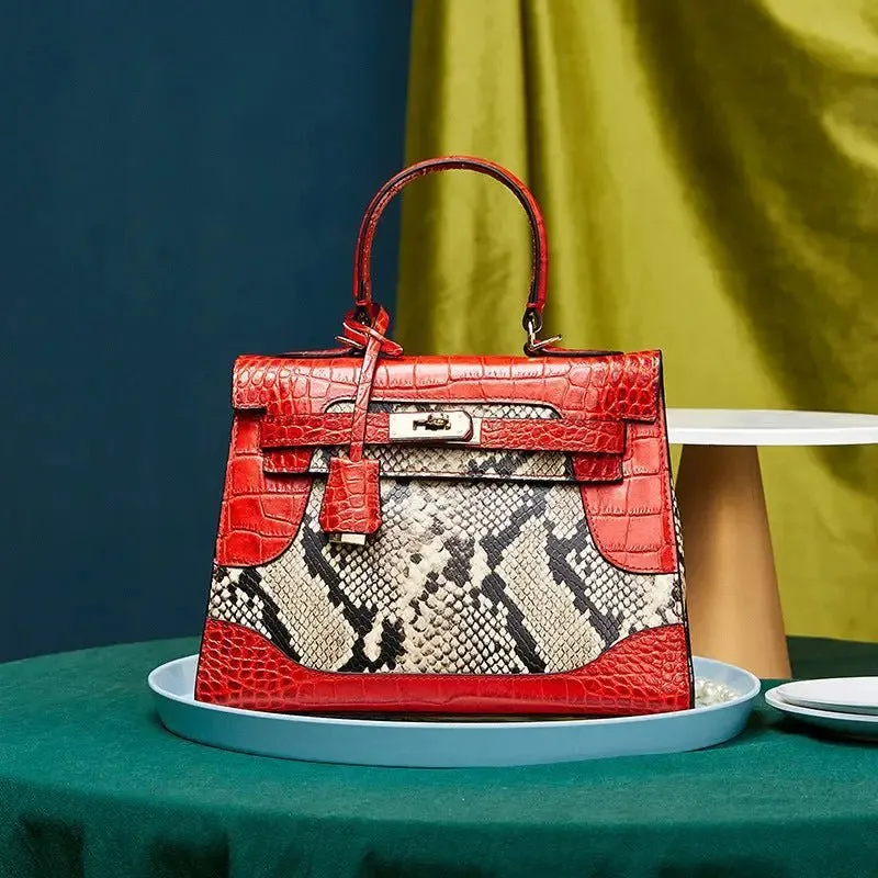Genuine Snake Platinum Bag - First-Layer Cowhide and Polyester Lined Luxury