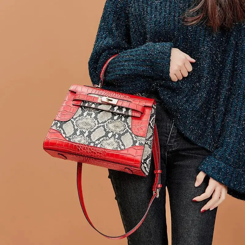 Genuine Snake Platinum Bag - First-Layer Cowhide and Polyester Lined Luxury