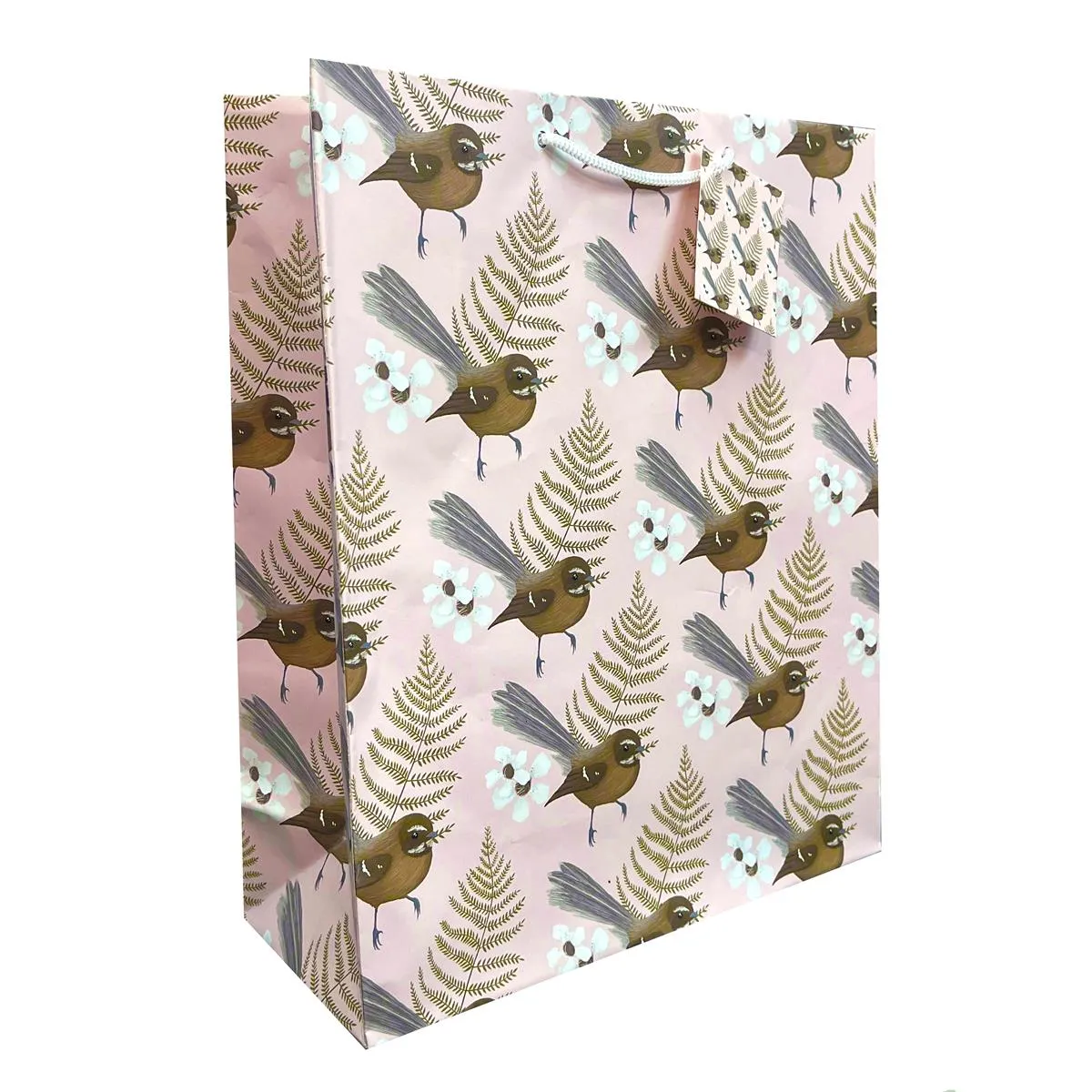 Gift Bag L NZ Fantail & Fern 26.5x33x11cm
