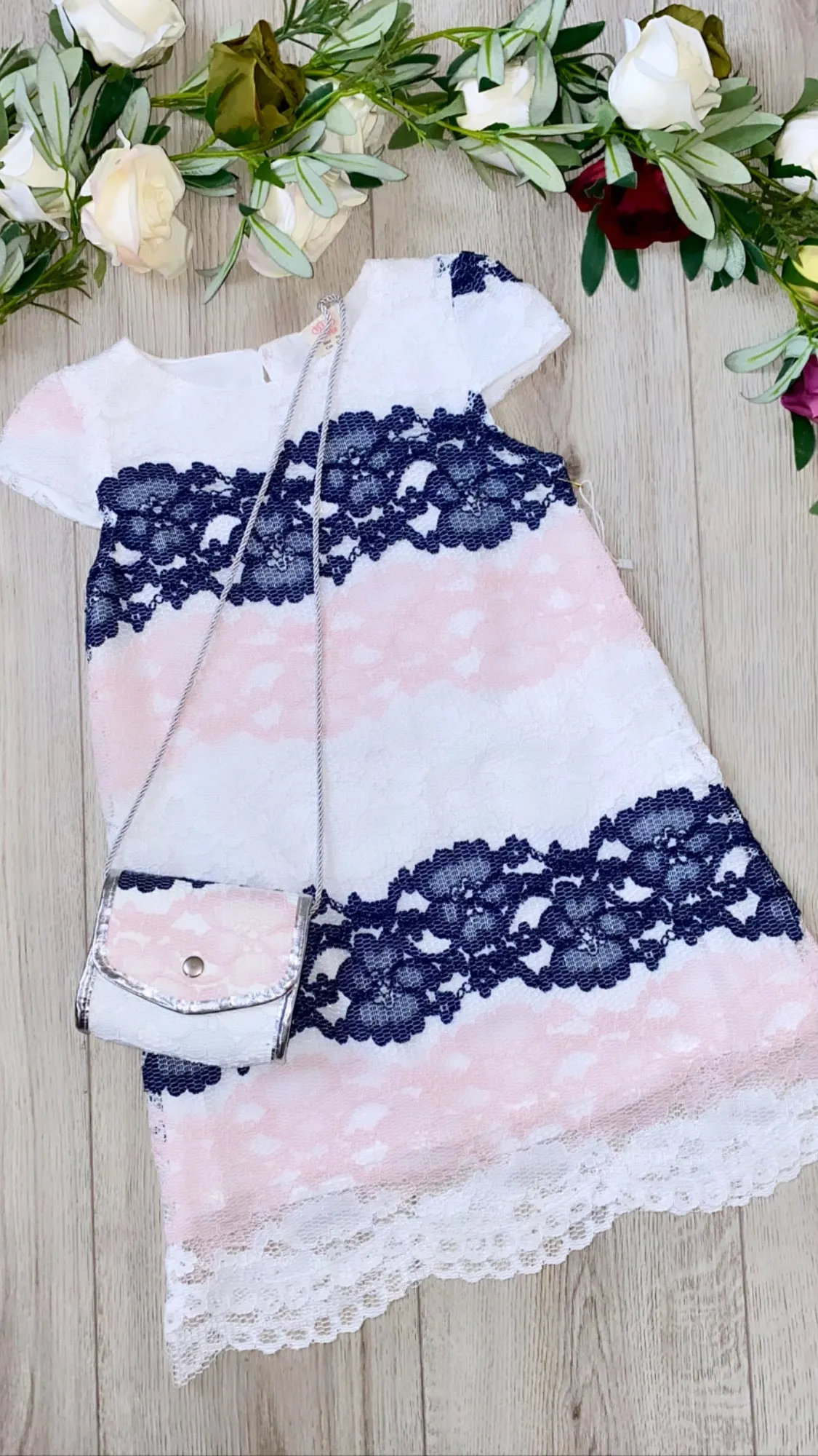 Gillytots Girls Floral Lace Dress and Purse Set reduced