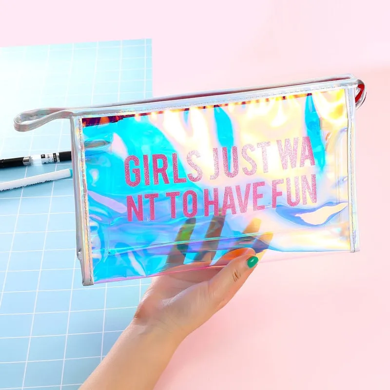 Girls Fun Hologram Laser Transparent Cosmetic Bag