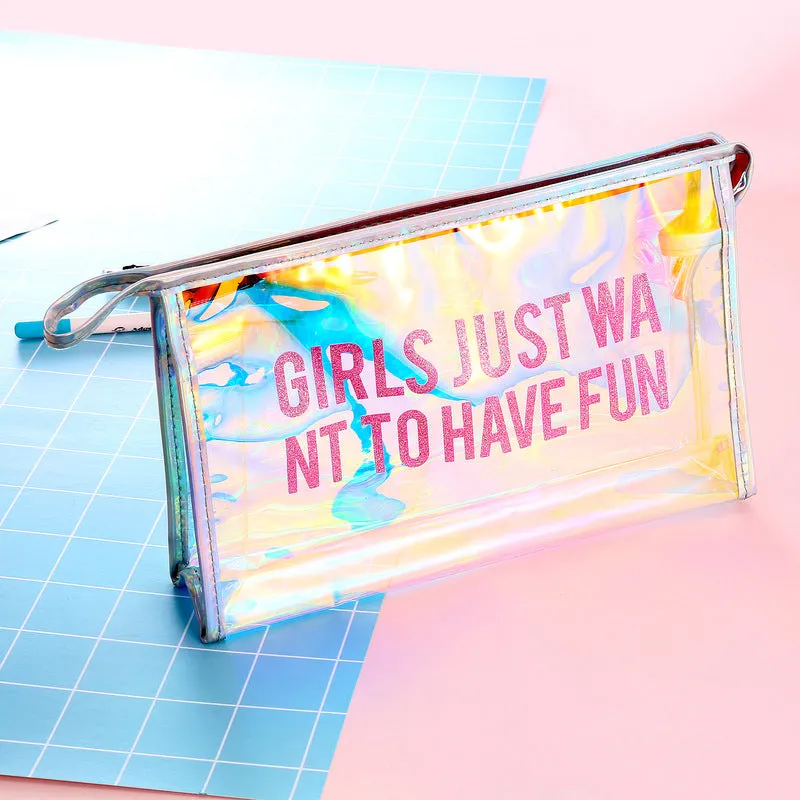 Girls Fun Hologram Laser Transparent Cosmetic Bag