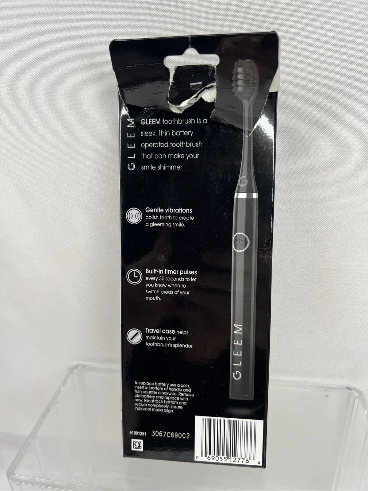Gleem Electric Toothbrush Battery Black Polish Teeth Travel Case Imperfect Box