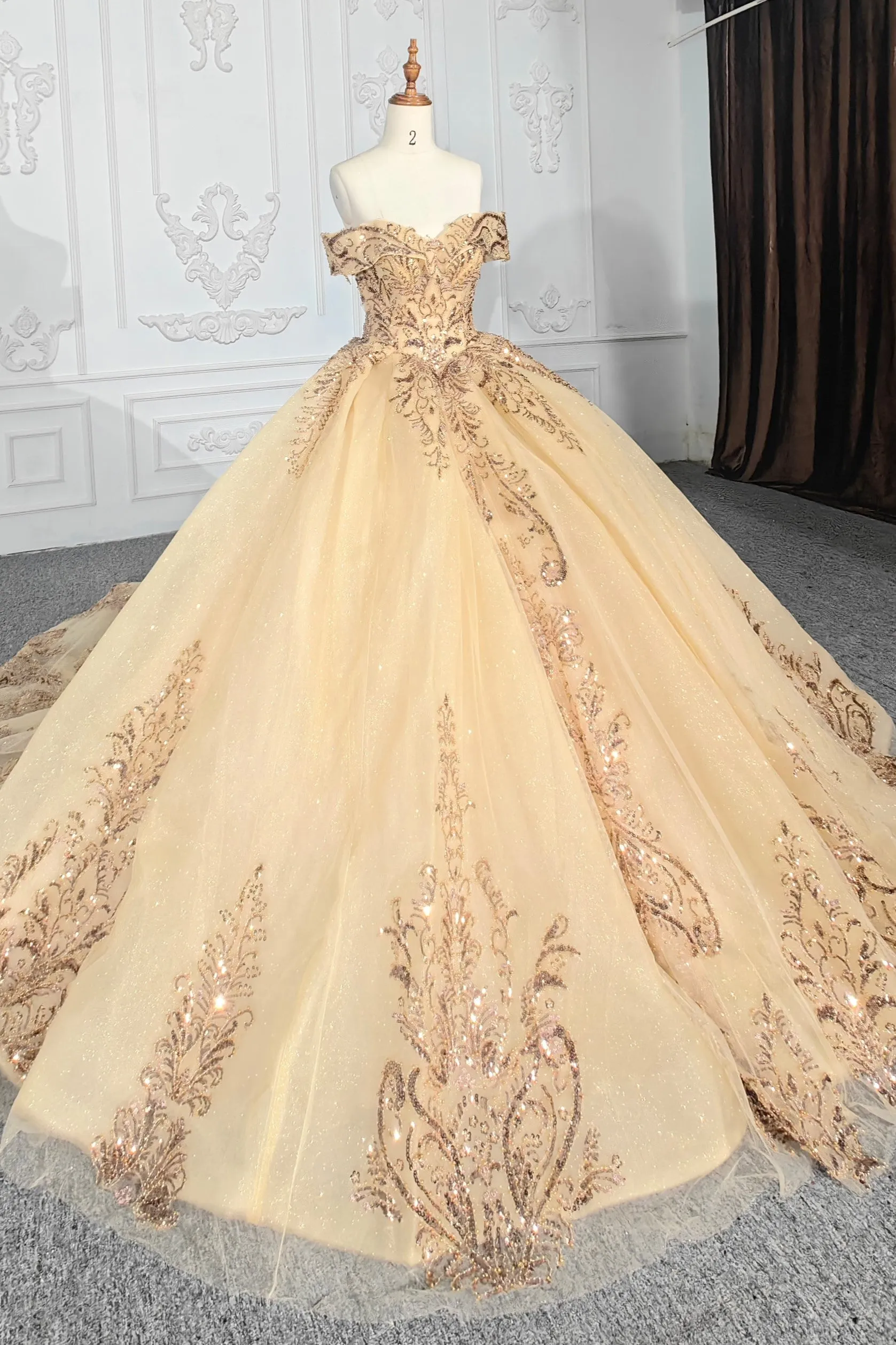 Gorgeous Gold Quinceanera Dresses Ball Gown Beading Evening Party Dress