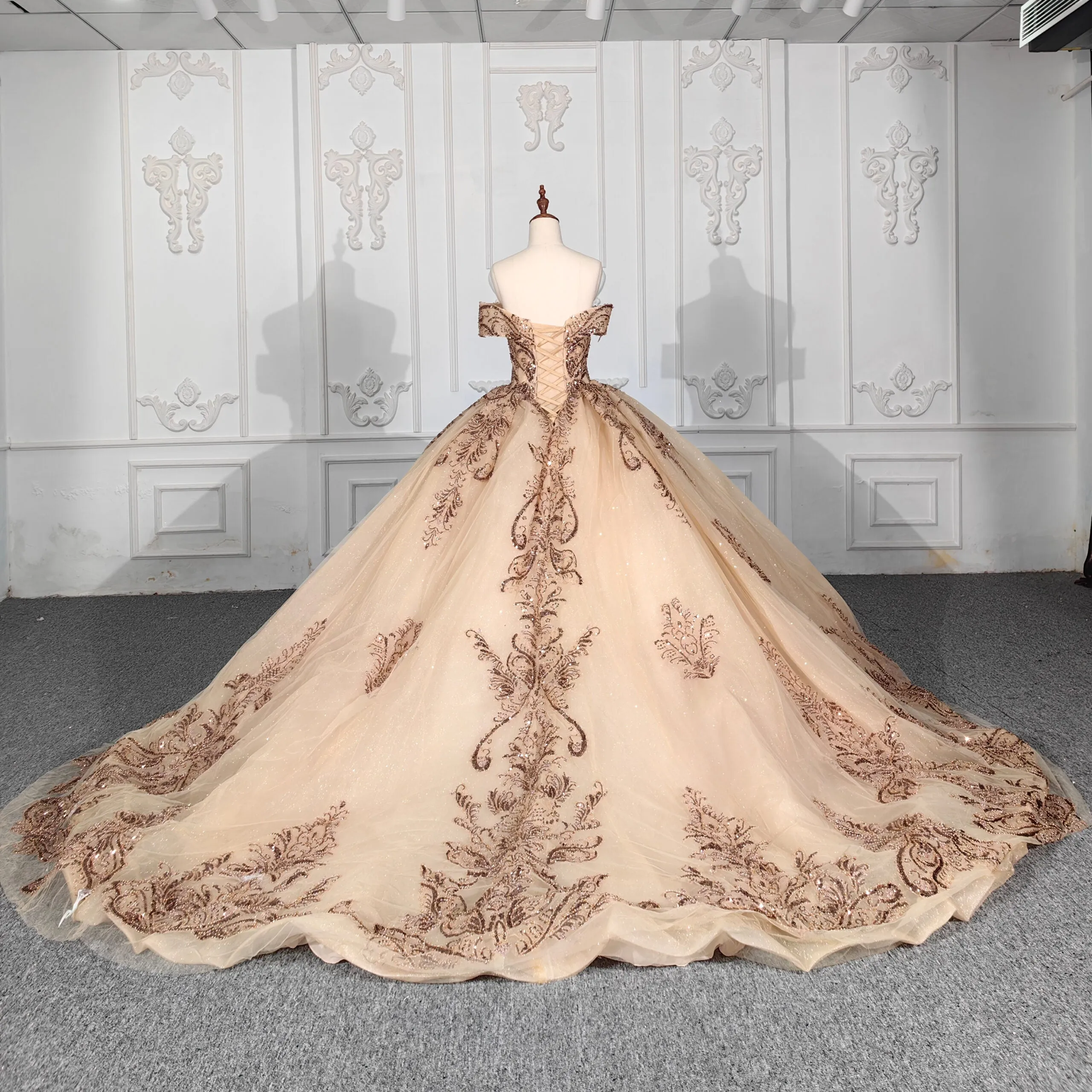 Gorgeous Gold Quinceanera Dresses Ball Gown Beading Evening Party Dress