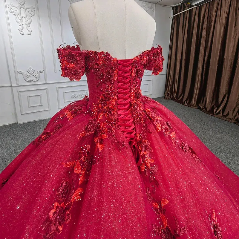 Gorgeous Red Strapless Ball Gown Appliques Lace Up Quinceanera Dresses