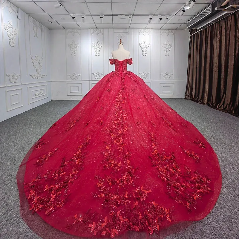 Gorgeous Red Strapless Ball Gown Appliques Lace Up Quinceanera Dresses