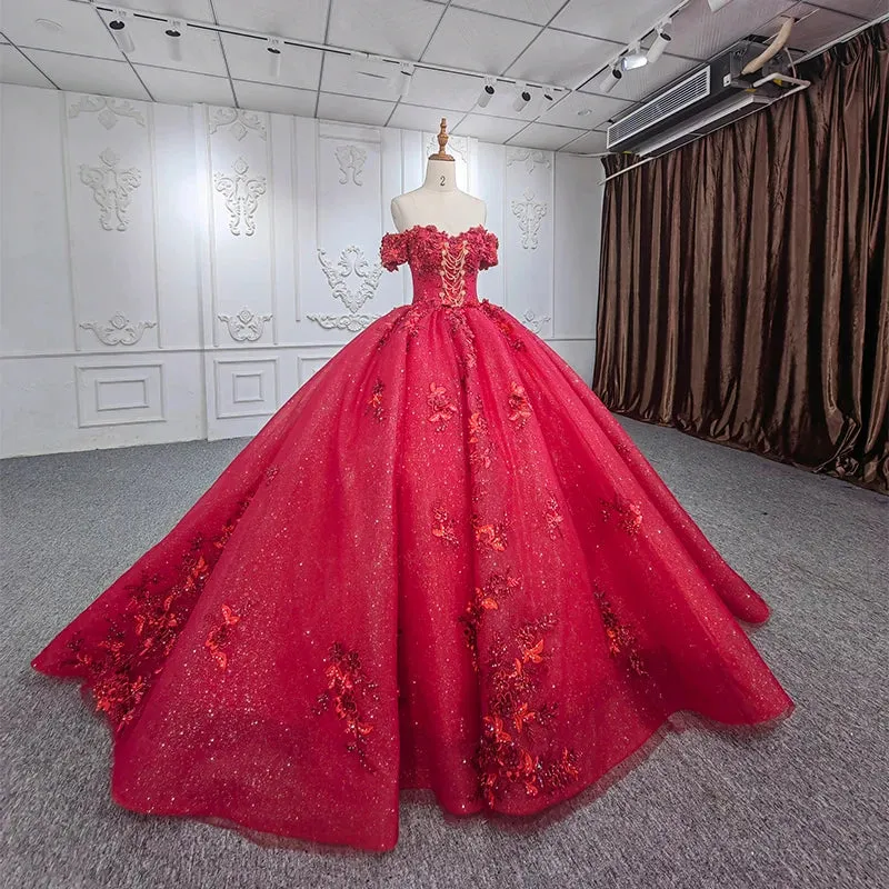 Gorgeous Red Strapless Ball Gown Appliques Lace Up Quinceanera Dresses