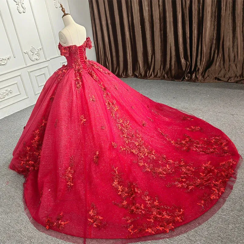 Gorgeous Red Strapless Ball Gown Appliques Lace Up Quinceanera Dresses