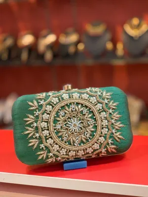 Green and Golden Unique Party Clutch