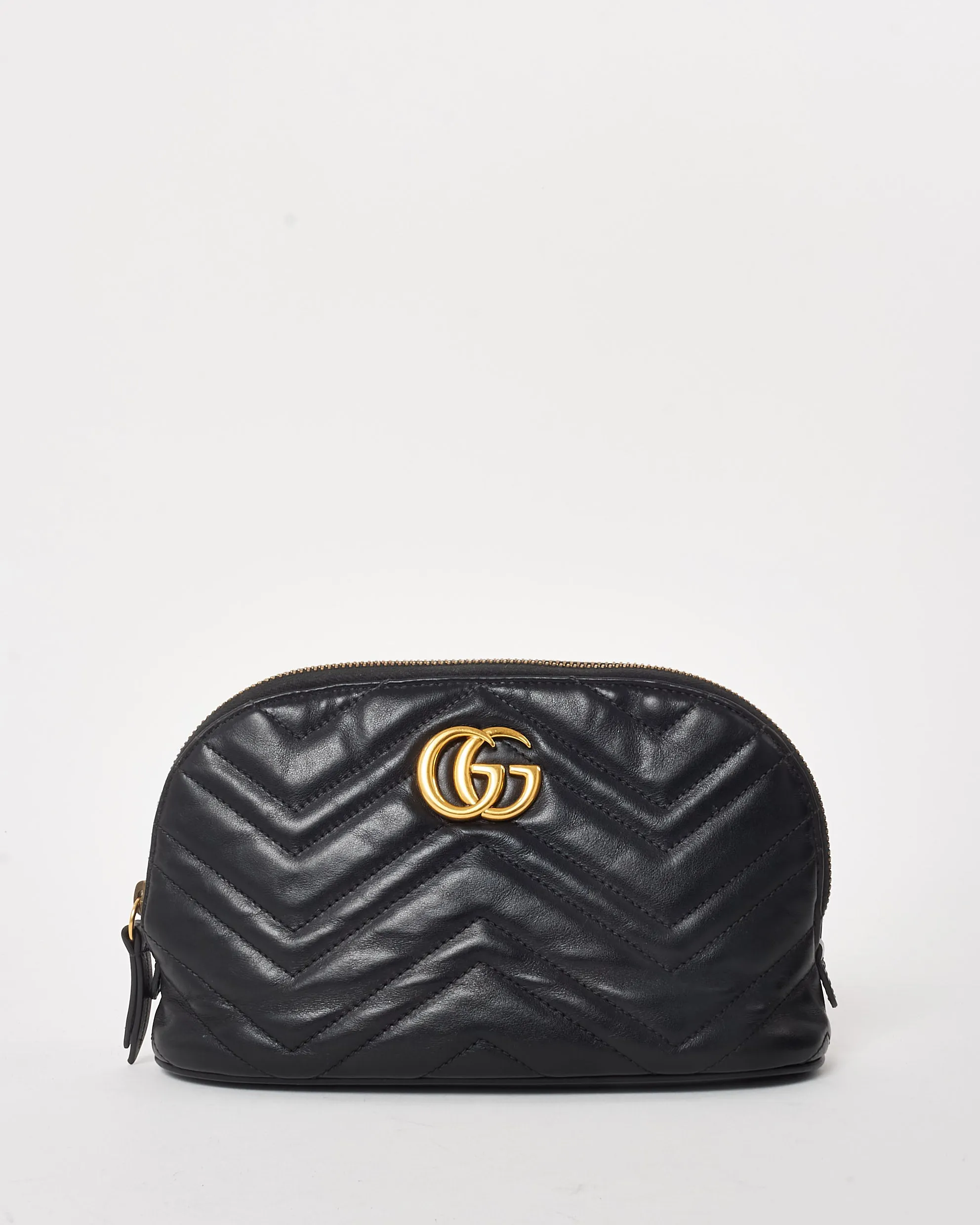 Gucci Black Calfskin Matelassé Large GG Marmont Pouch Cosmetic Case