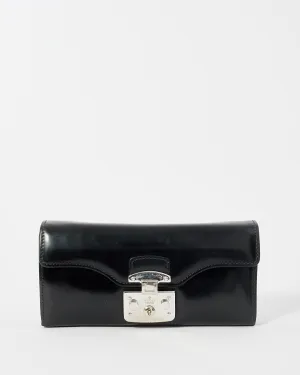 Gucci Black Leather Lady Lock Long Wallet On Chain