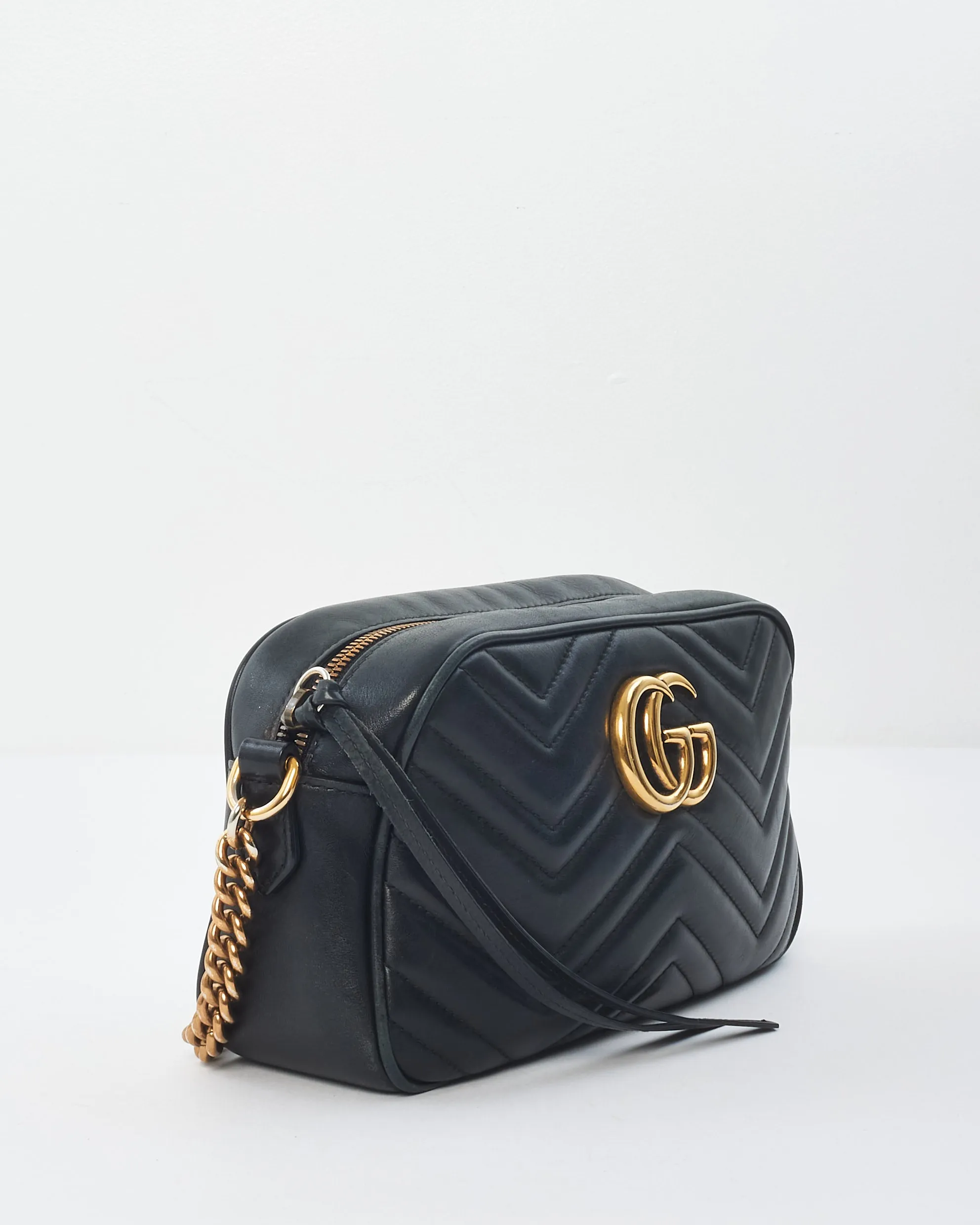 Gucci Black Matelassé Leather Small Marmont Camera Bag