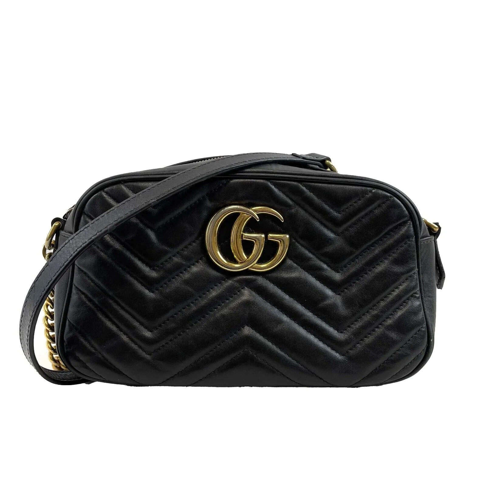 GUCCI Calfskin Matelasse Small GG Marmont Chain Crossbody