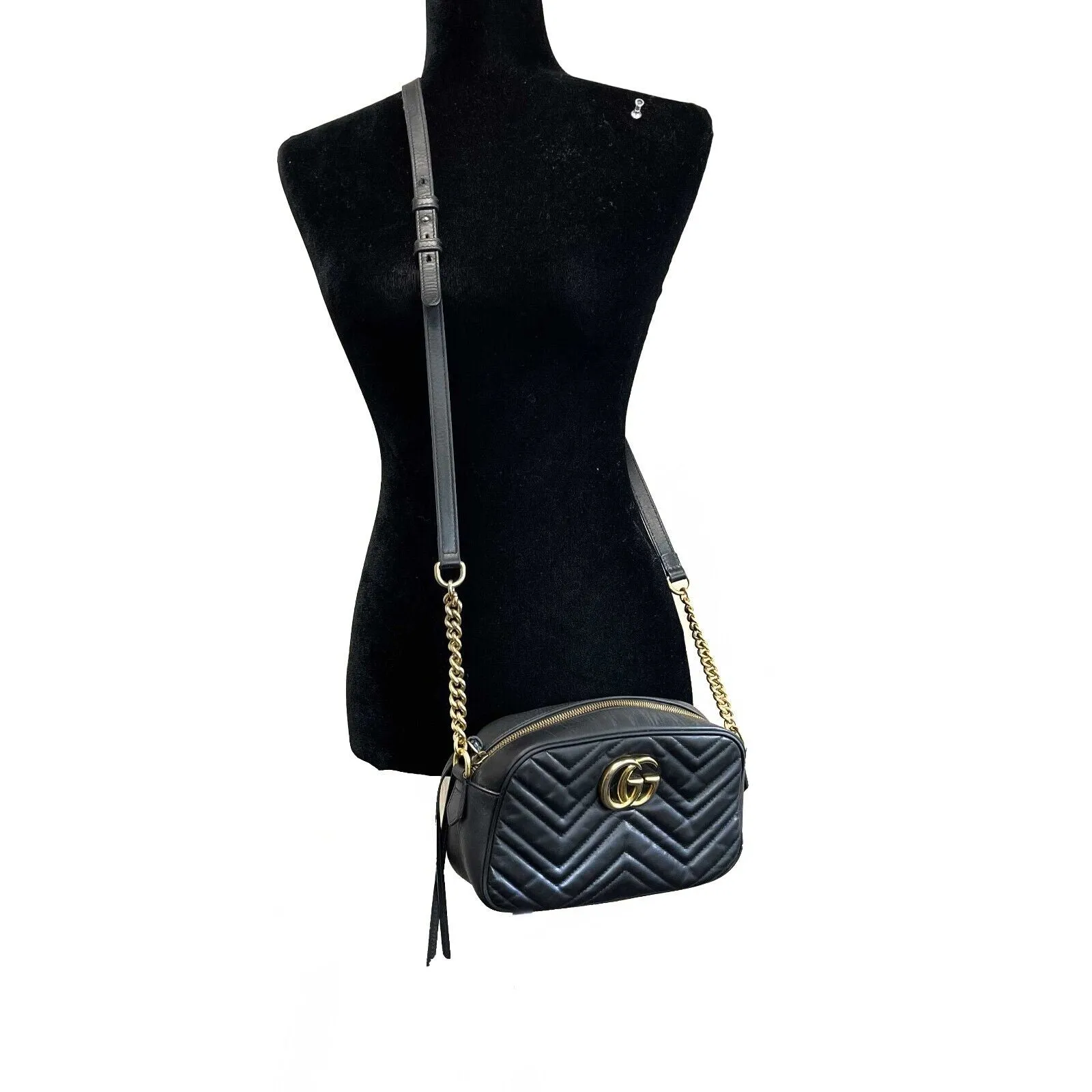 GUCCI Calfskin Matelasse Small GG Marmont Chain Crossbody