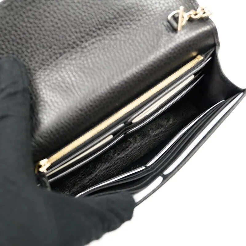 Gucci GG Black Crossbody Handbag Calf Leather Gold Chain Purse Bag Italy NEW