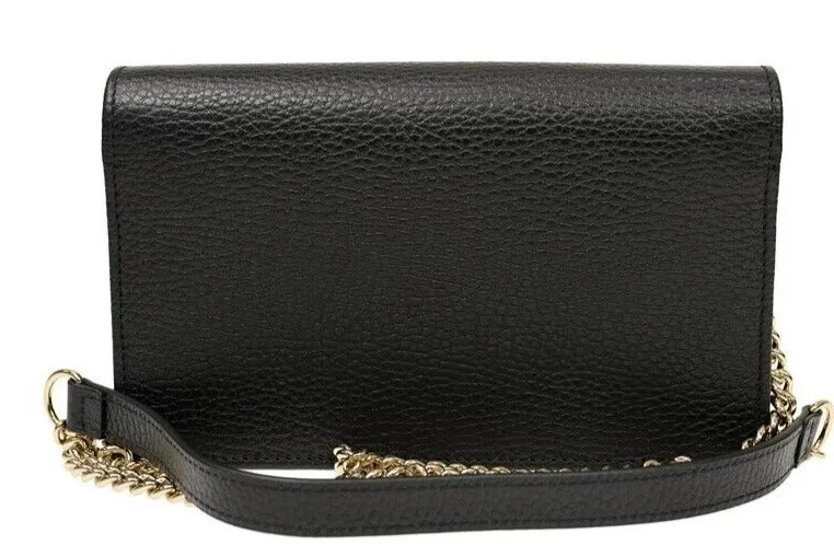 Gucci GG Black Crossbody Handbag Calf Leather Gold Chain Purse Bag Italy NEW