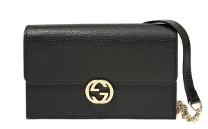 Gucci GG Black Crossbody Handbag Calf Leather Gold Chain Purse Bag Italy NEW