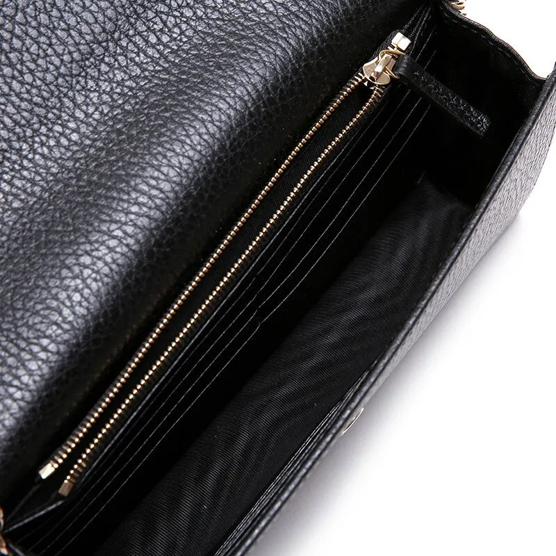 Gucci GG Black Crossbody Handbag Calf Leather Gold Chain Purse Bag Italy NEW