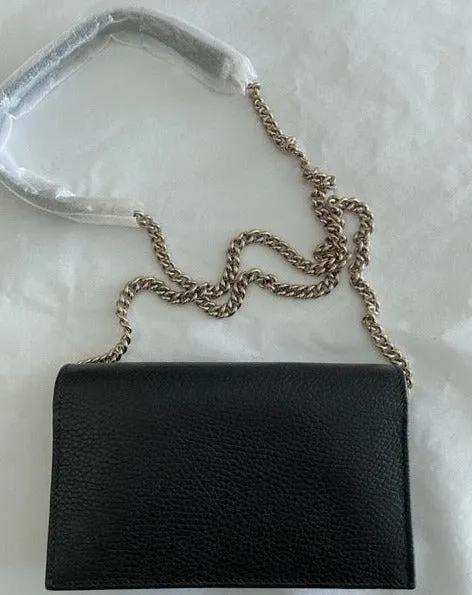 Gucci GG Black Crossbody Handbag Calf Leather Gold Chain Purse Bag Italy NEW