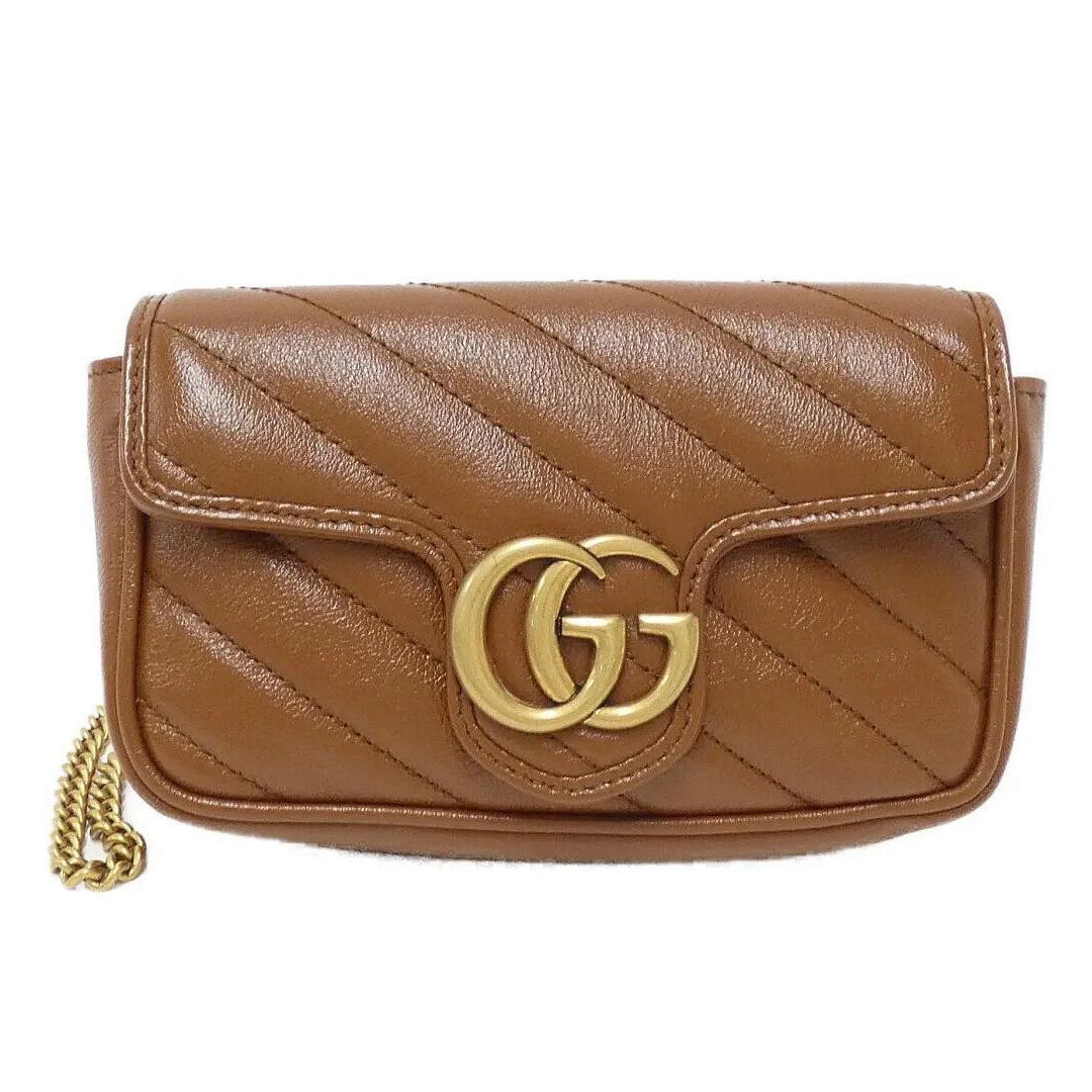 Gucci GG Marmon Azalea Brown Crossbody Handbag Leather Shoulder Bag Chain Strap Italy New