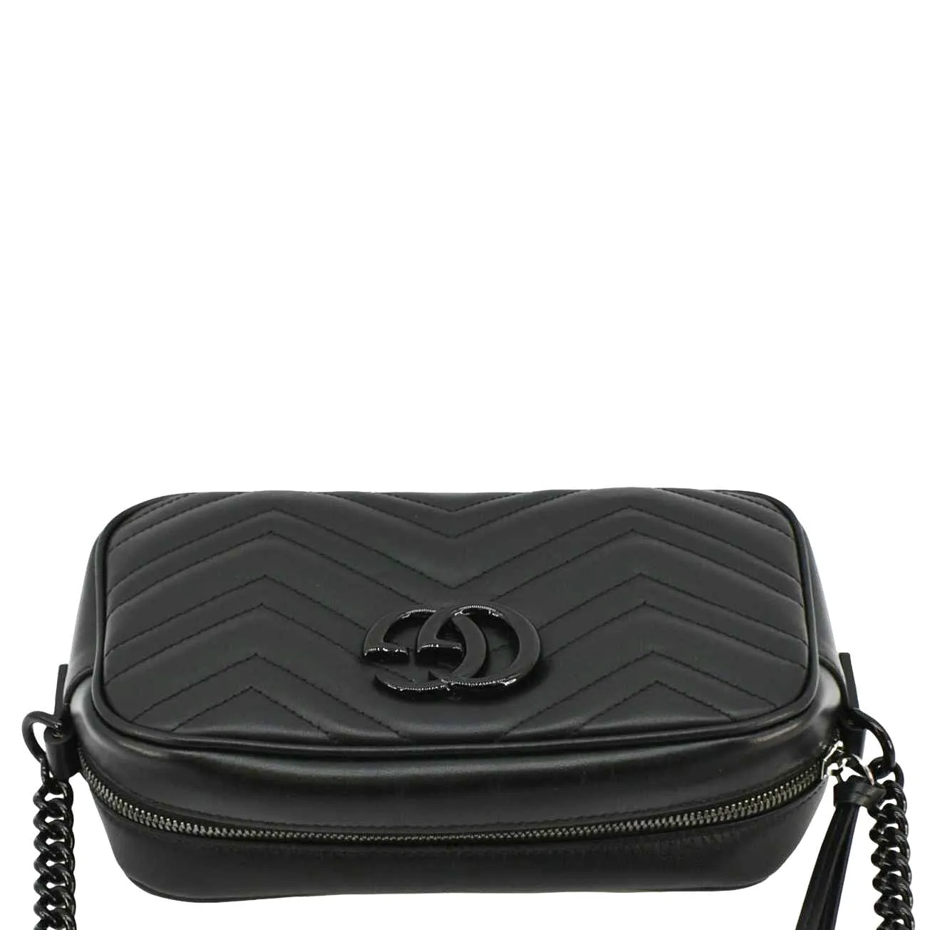 GUCCI GG Marmont Matelasse Chevron Leather Camera Crossbody Bag Black 447632