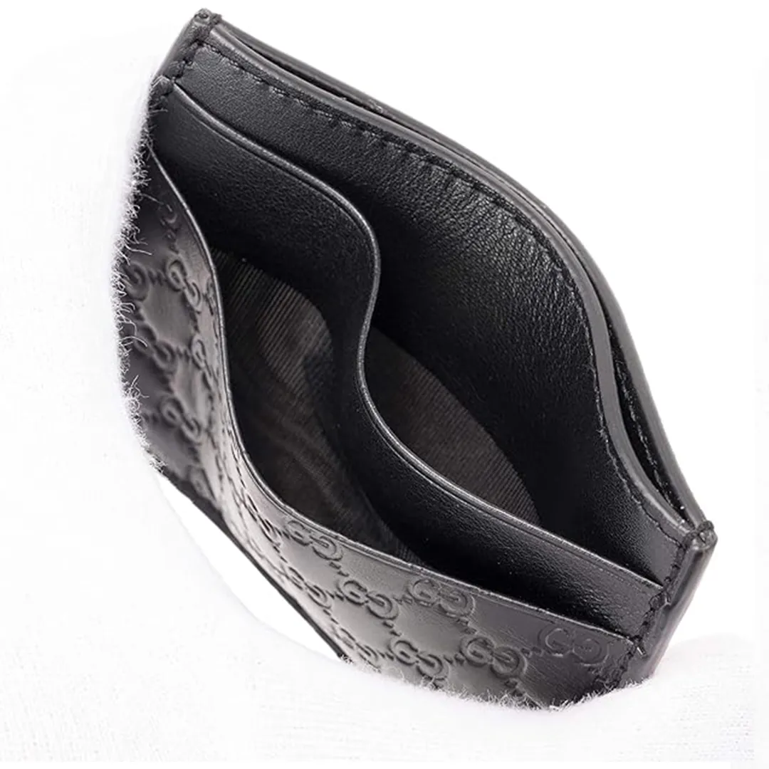 Gucci GG Micro Ssima Card Holder Black Luxury Soft Leather Style Card Case NEW