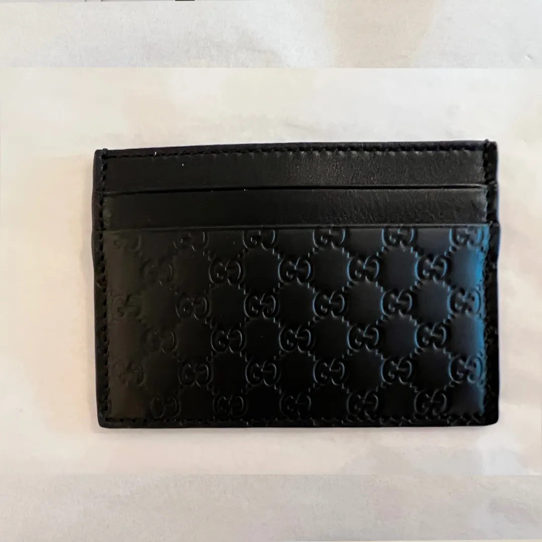 Gucci GG Micro Ssima Card Holder Black Luxury Soft Leather Style Card Case NEW