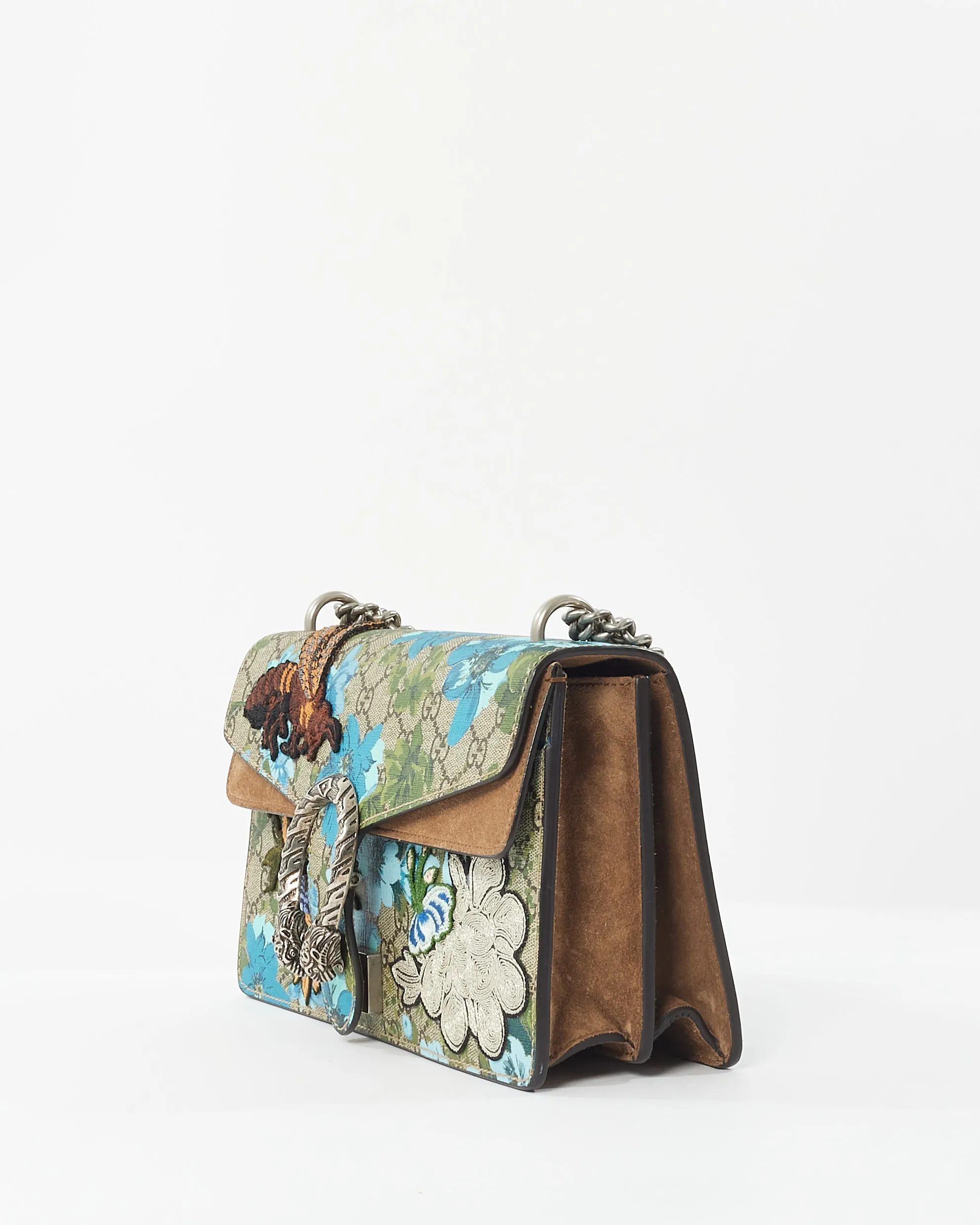 Gucci GG Supreme Monogram Blue Blooms Print Embroidered Small Dionysus Shoulder Bag